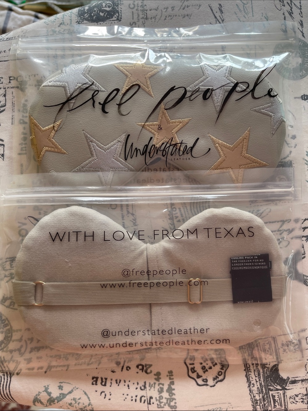 Free People & Understated Leather Beige Star Embroidered Eye mask x2